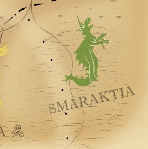 "Smaraktia" (sehr waldreich), ein grüner Drache ohne Feuer und ohne Flügel